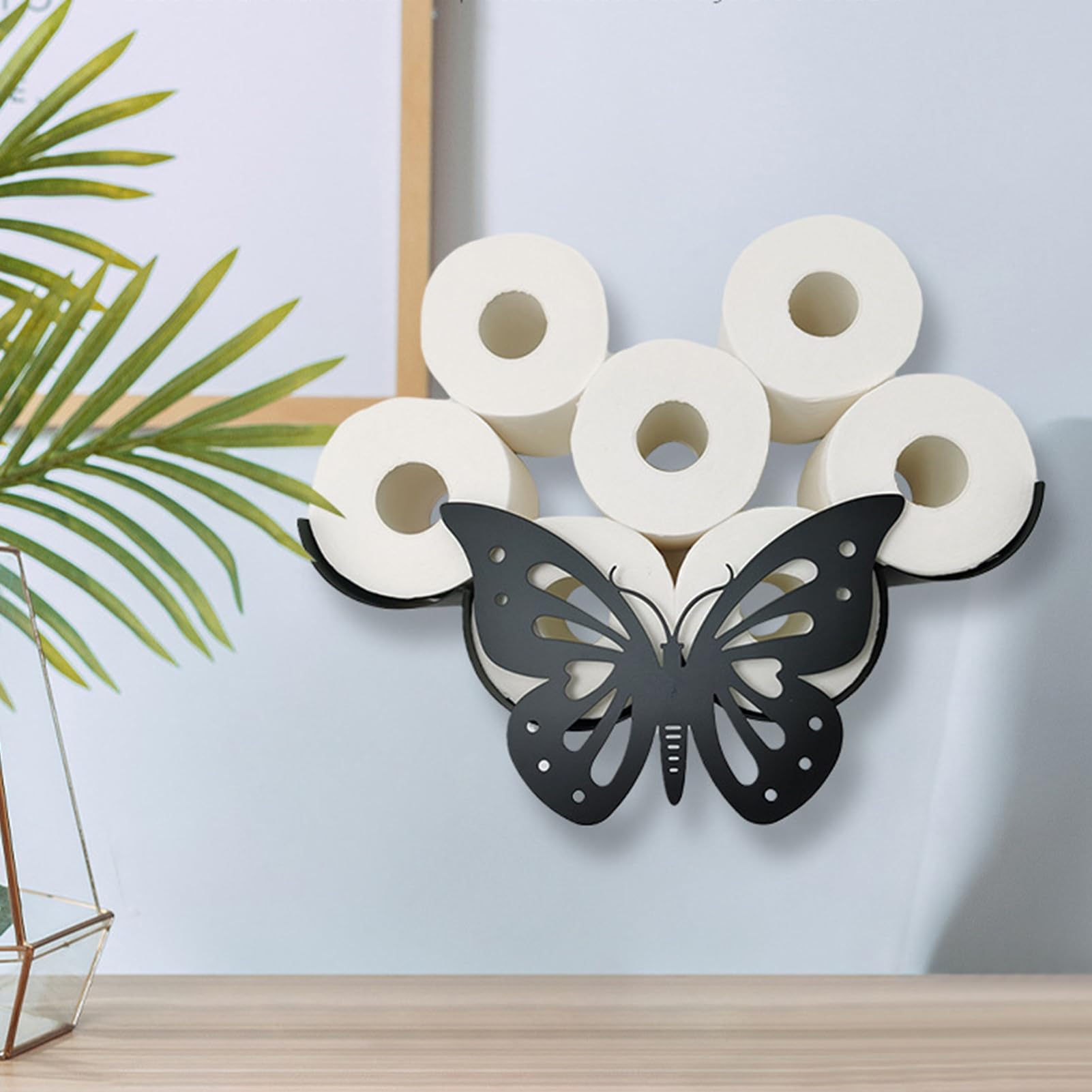 Supports de rouleau de papier toilette papillon : rangement de papier toilette décoratif papillon mural, rangement de tissus en métal, organisateur supplémentaire de huit rouleaux