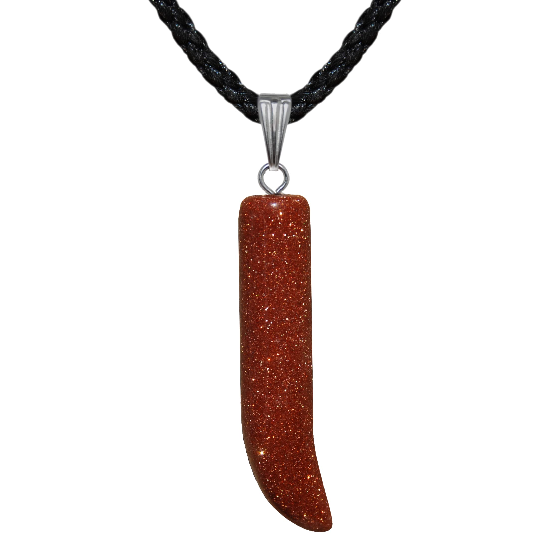 Steampunkers USAPower Pack Series - 38mm Wolf Fang Claw Tooth – Golden Sunstone, Red Brown Copper Sparkle – Adjustable Cord – Black, Stainless Steel, goldstone