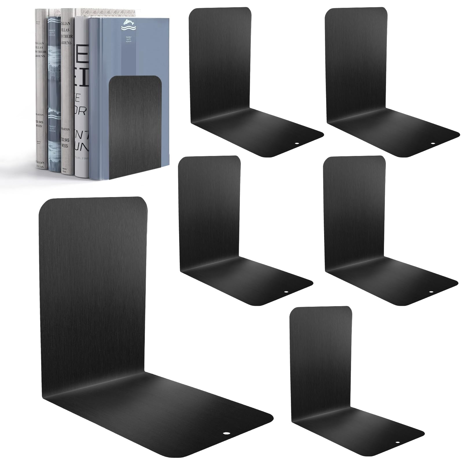 Sprifityy Sujetalibros de Metal (6 Unidades),Separador de Libros,15 * 15 * 10cm,con Alfombrilla Antideslizante,Organizador Libros para,para Escuela, Oficina y hogar, Negro
