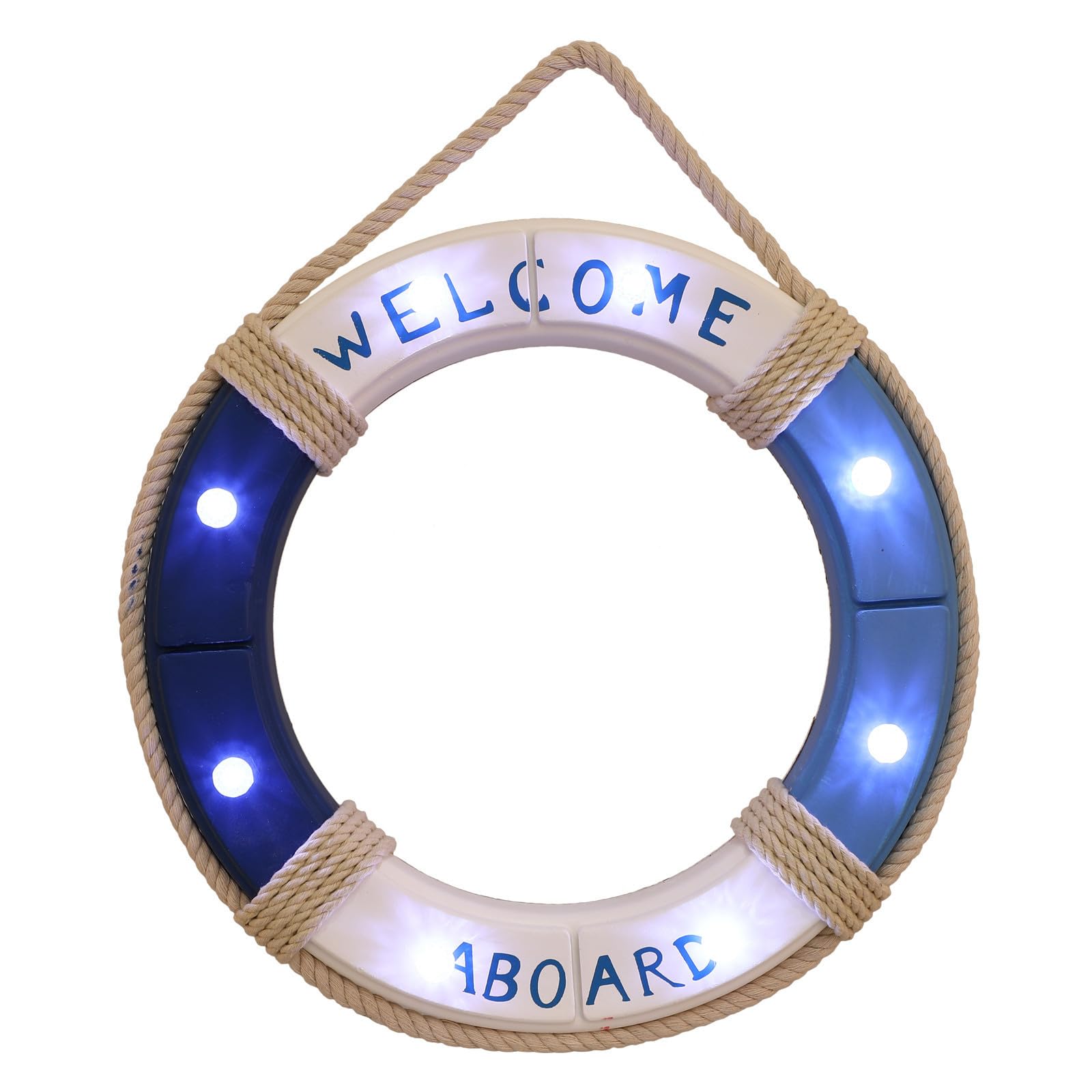 Sommerferien Holz Rettungsring LED Lampe 45cm Nautische Wanddeko mit Präziser Schnitttechnik und Glatter Oberfläche für Haus Geburtstag