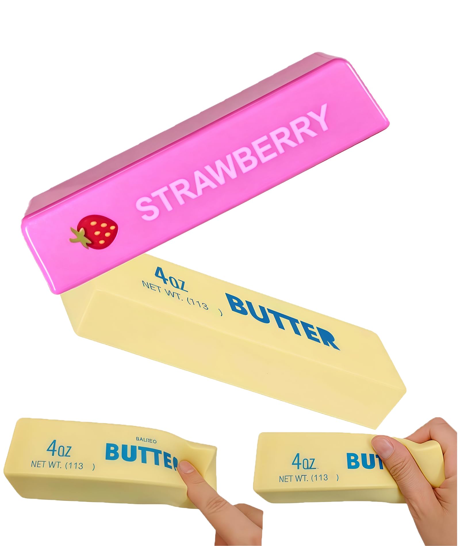 2 Pcs Butter Squishy, Dumpling Squishy, Sensory Fidget Toy for Stress, Taba Squishy Making Kit with Fun Shapes, Classroom Focus Aid and Office Desk Companion, (Deep Pink Strawberry and Yellow)-image-24