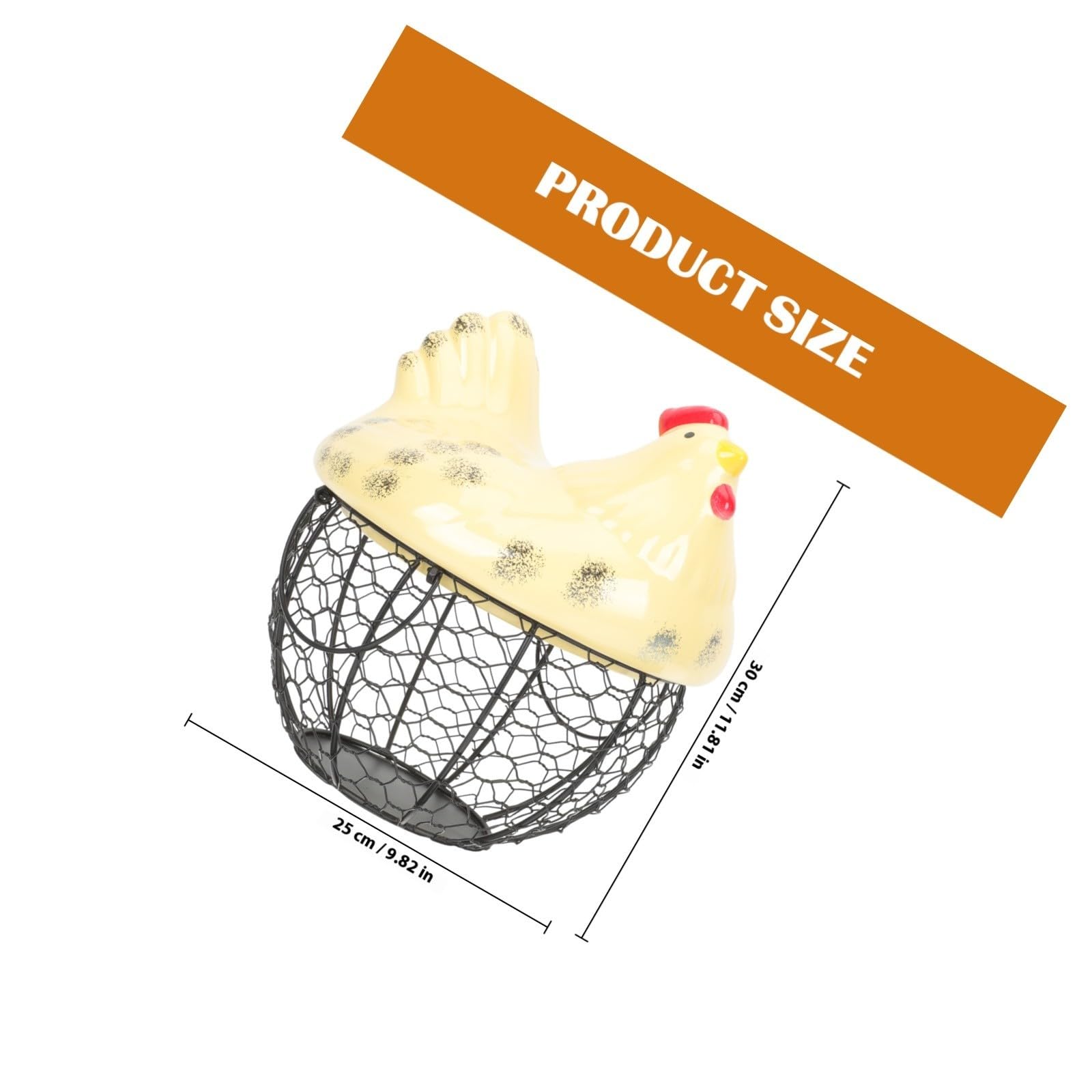 Cesta para Huevos Forma de Gallina de Cerámica y Alambre