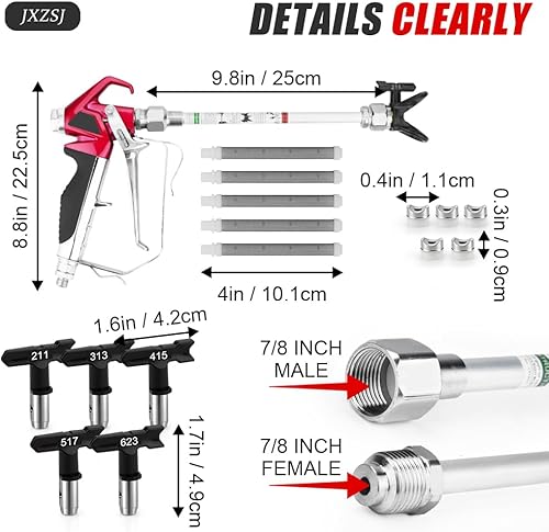 Miniatura 3 de Pistola de pintura sin aire de alta presión 4000 PSI con puntas de pulverización sin aire, protector de punta, junta giratoria, filtro de pistola de