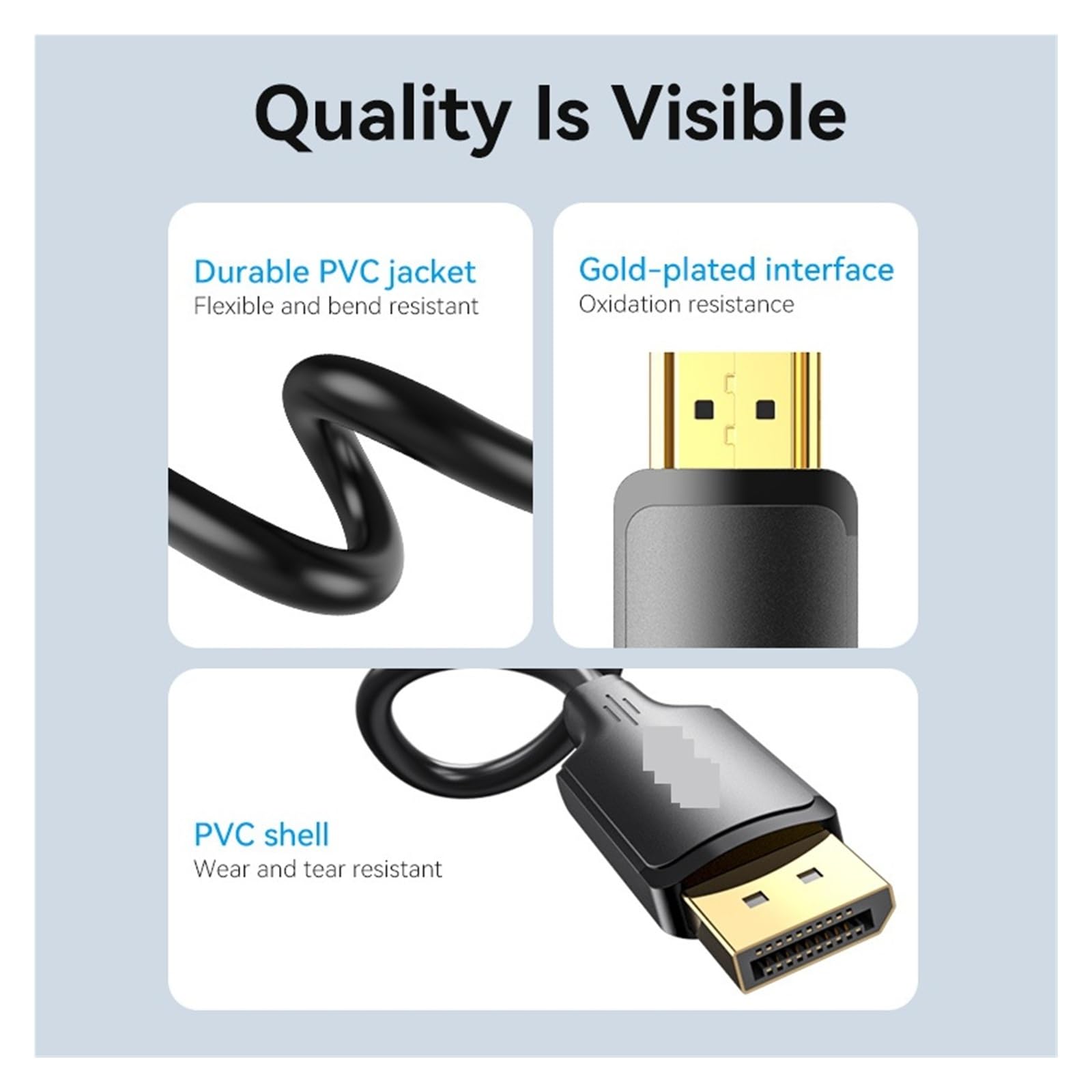 Câble DisplayPort Vers HDMI (convertisseur 4K) – Compatible Avec Vention, Fonctionne For PC/ordinateur Portable/moniteur/projecteur/TV HD, Prend En Charge 4K60 Hz/4K30 Hz(DP to HDMI 4K30Hz,2m)