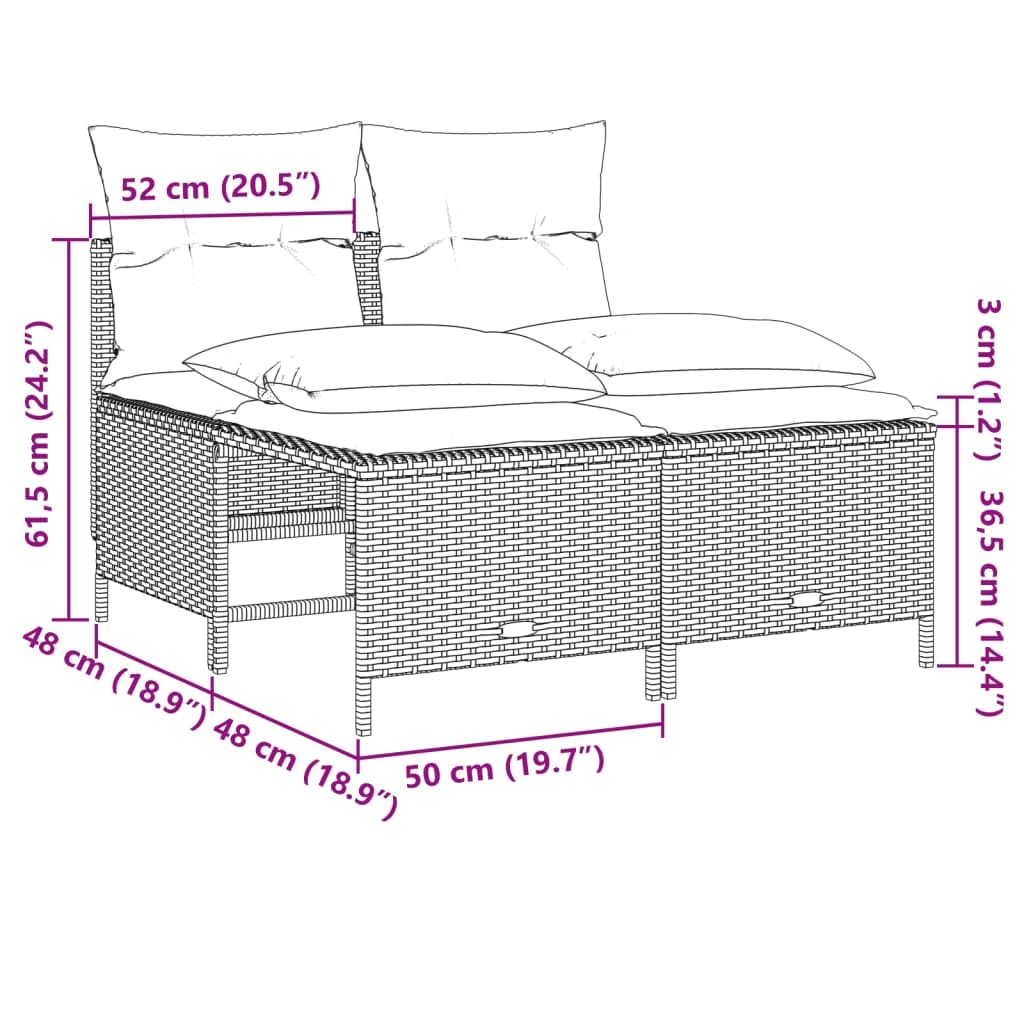 4-TLG. Garten-Sofagarnitur mit Kissen Beige Poly Rattan, Outdoor-Möbel PE-Rattan Sofa Set inklusive Hocker, Wetterbeständige Polsterauflagen und Abnehmbare Bezüge