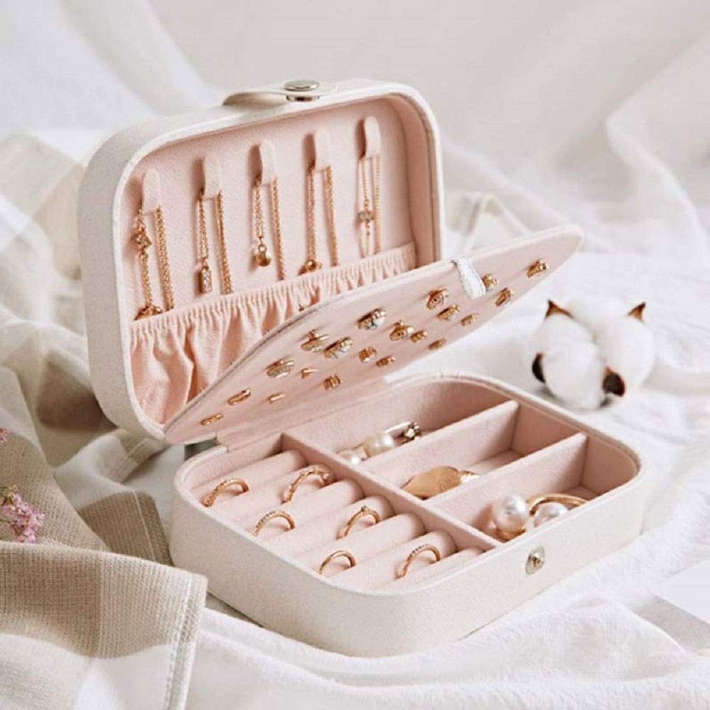 Organisateur de boîte à Bijoux, Petit étui de Rangement de Bijoux de Voyage pour bagues, Boucles d'oreilles, Colliers, Bracelets, boîte-Cadeau de Bijoux (Roze)