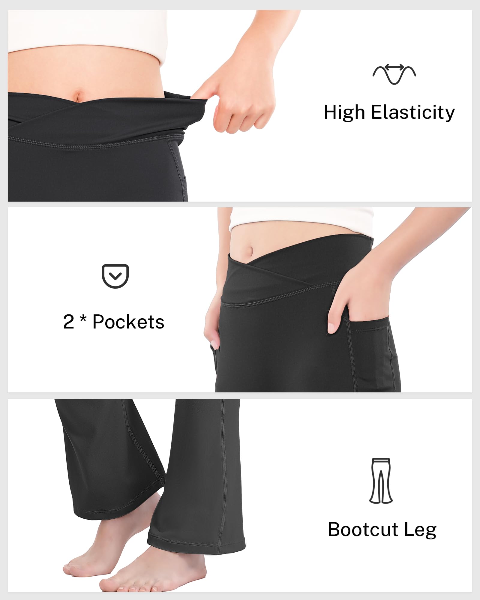 HASMES Leggings acampanados para niñas con bolsillos, parte inferior acampanada, pantalones de yoga acampanados de cintura alta para bailar ropa deportiva