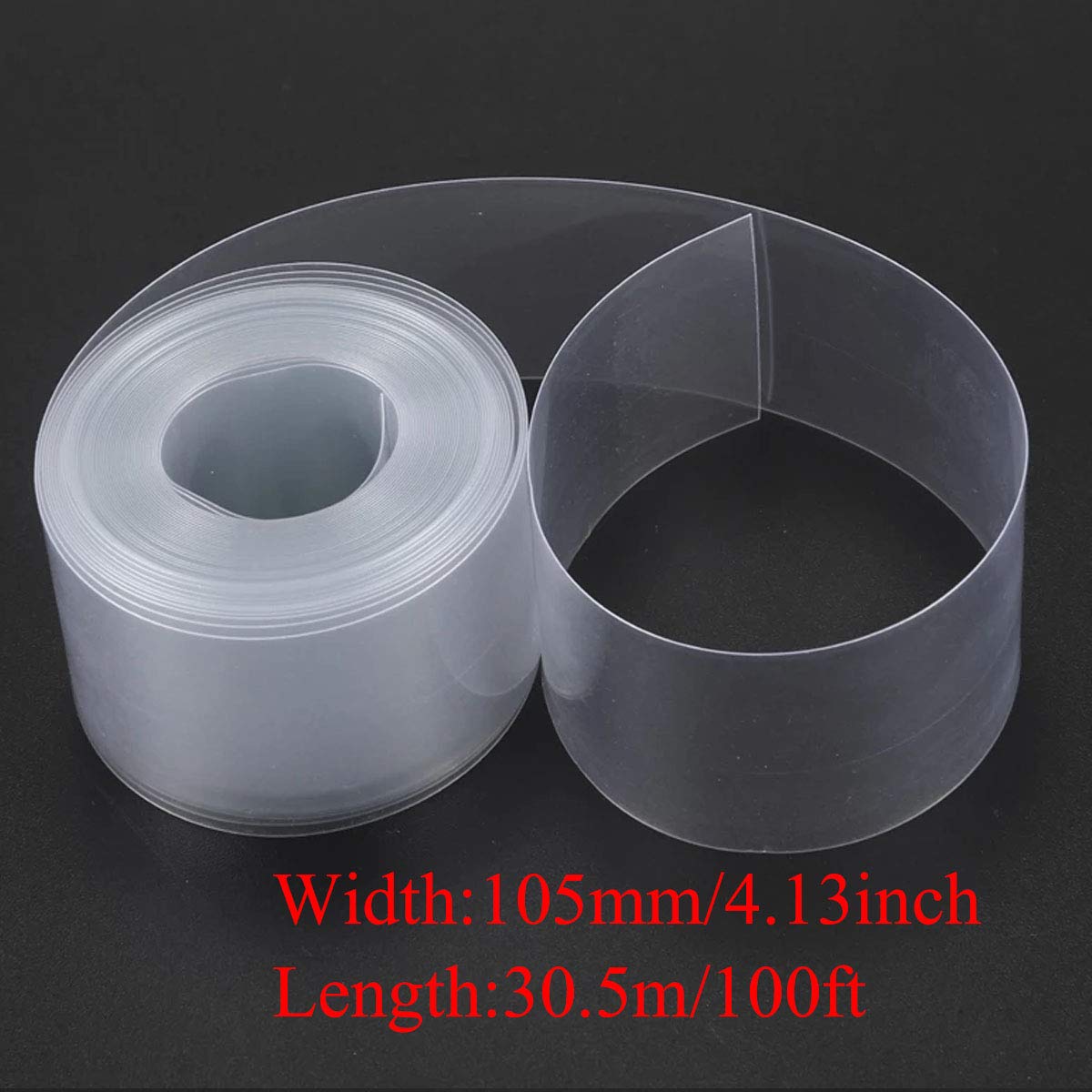 IBOWZ Guaina Termorestringente Tubi Guaina termorestringente in PVC Piatto per Batteria 1 kg per Batteria 18650 Larghezza 70-145 mm (Trasparente), 105 mm (30,5 m/100 Piedi)