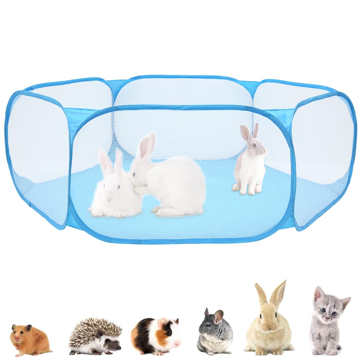 DRBIT Outdoor Foldable Pet Playpen Breathable Small Animals Tent Transparent Pet Exercise Fence Rabbit Play Pen Cage for Rabbits Hamster Hedgehogs Diameter 120cm ZHAO(blue)