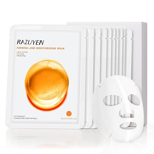 RAZUYEN Mascarilla facial reafirmante e hidratante con ácido hialurónico y péptidos, reduce las líneas finas y arrugas, máscara de esencia
