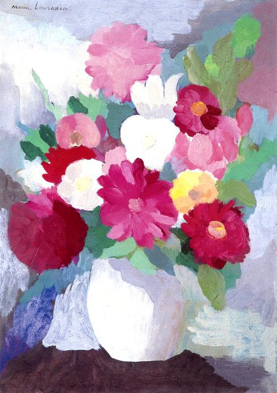 Pintura floral colorida Marie Laurencin para renovar paredes vacías con lienzo de 40x60cm