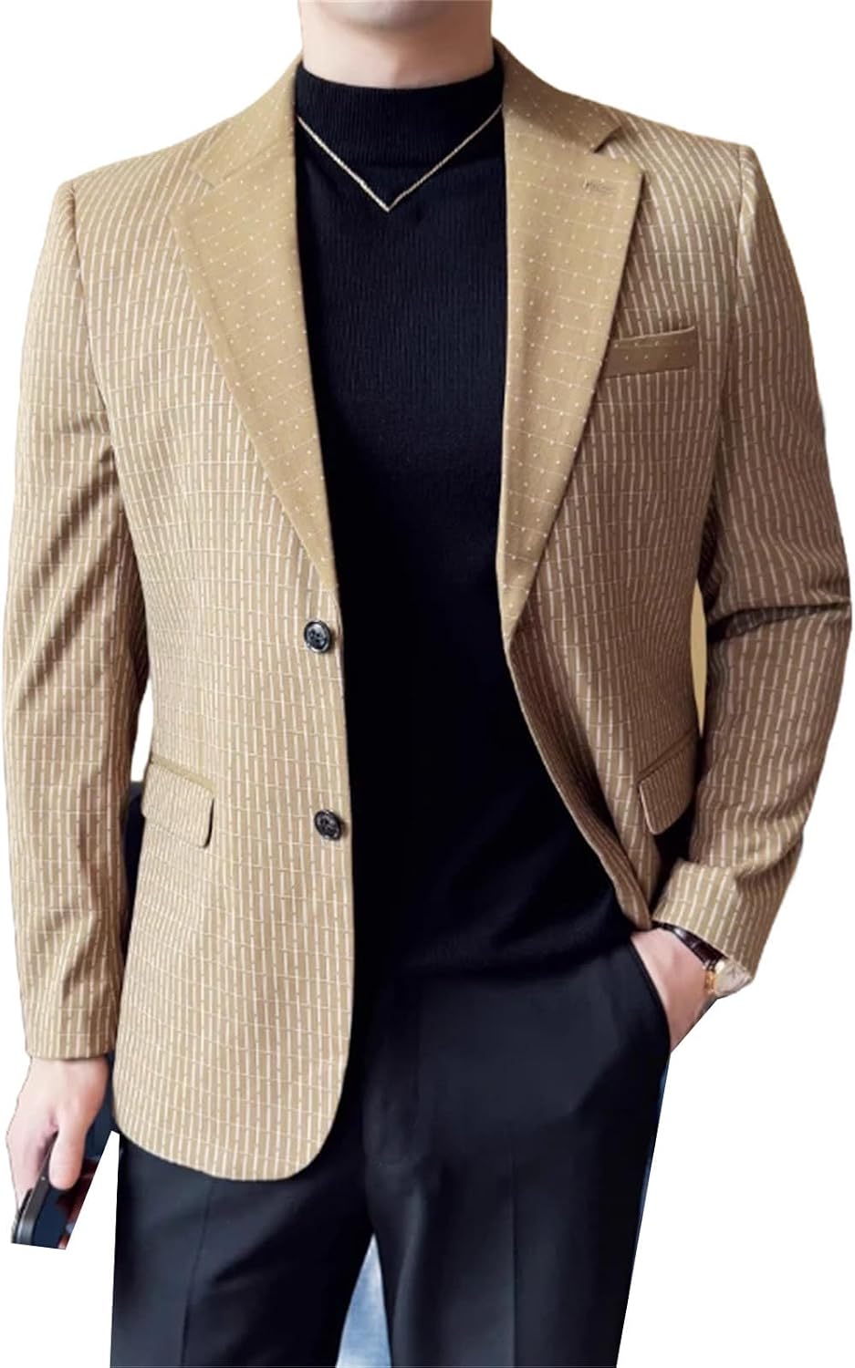 Men's Long-sleeved Striped Suit Jacket Blazers Business Fashion Slim Fit Banquet Social Dress Suit Coats