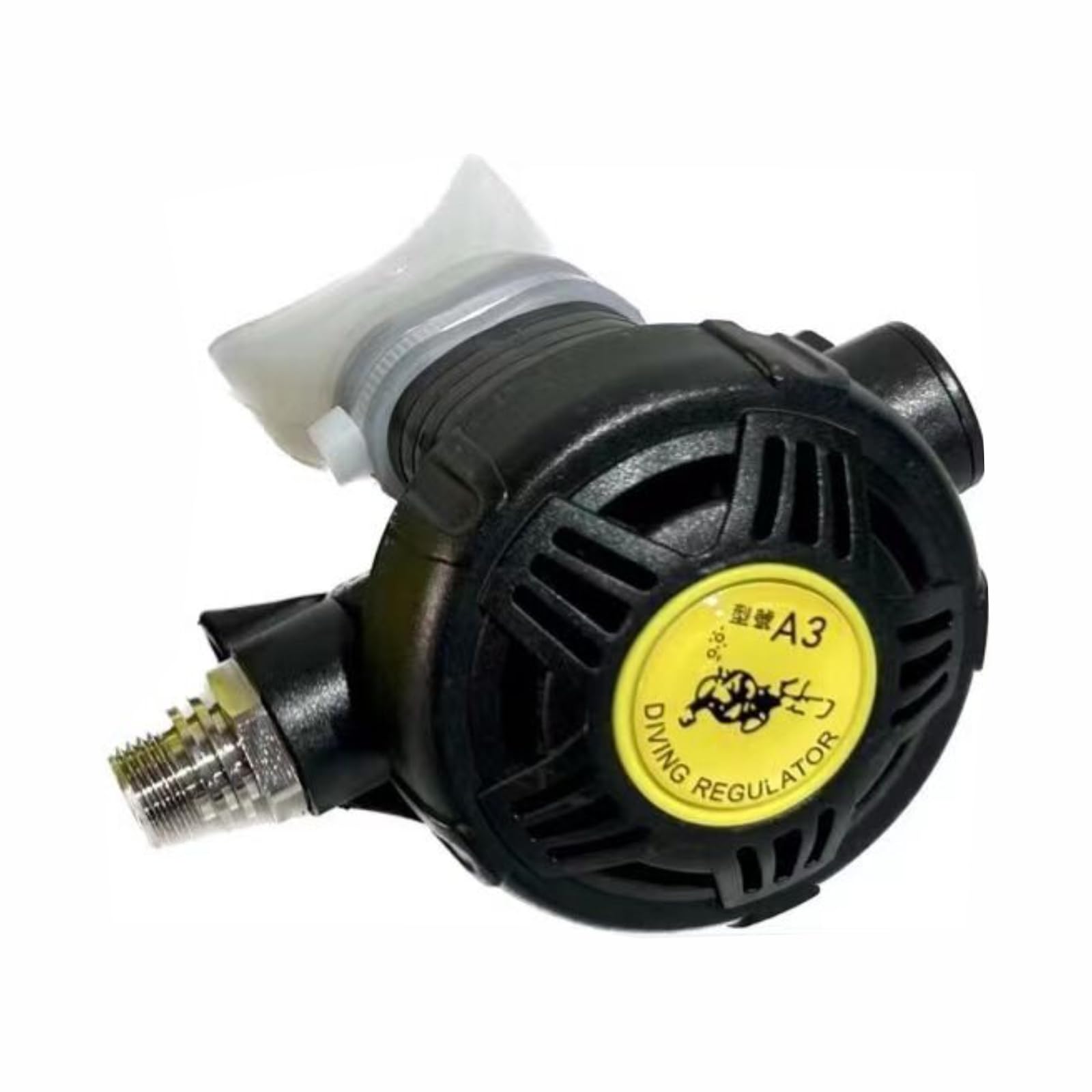 CRONDA Diving Scuba Second Stage Regulator with Mouthpiece, Diving Regulator Food Grade Silicone Mouthpiece(Include Tower Shape Brass Connector) (Yellow)