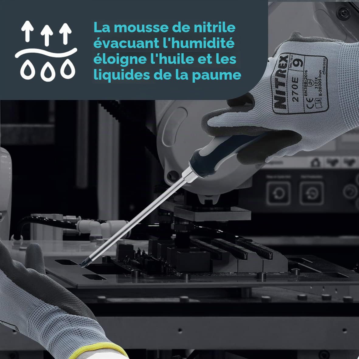 Nitrex 270E Gants de travail - Résistant à l'abrasion avec doublure en polyester et paume en mousse de nitrile Meilleure adhérence, protection mécanique et industrielle - 10 paires - Taille 10