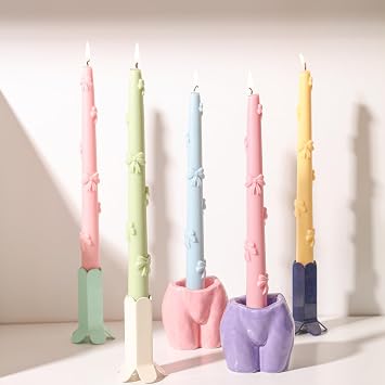 BOOWAN NICOLE Taper Candle Silicone Mold for Candle Mking, Pillar Candlesticks Silicone Mould - Ribbon Bow Easter Gift Party Home Decoration DIY LZ0672
