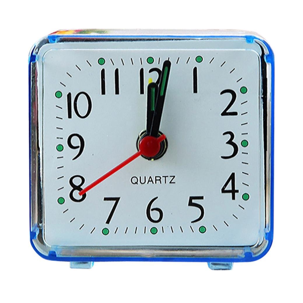 BB67 Alarm Clock Square Small Bed Compact Travel Quartz Beep Alarm Clock Cute Portable Blue