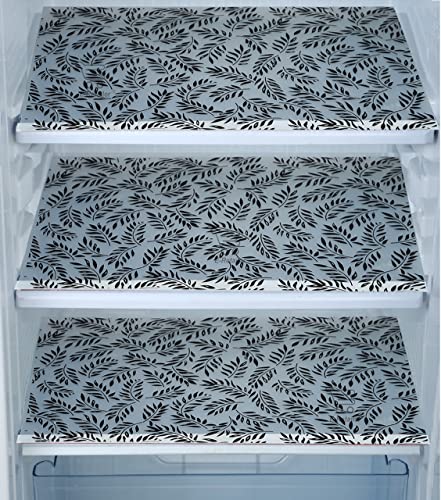 Image of Waterproof PVC Refrigerator Drawer Mats /Multipurpose Mat /Fridge Mats Set of 3 Pcs (Leaf Black, Size-17.5X11.5 Inch)