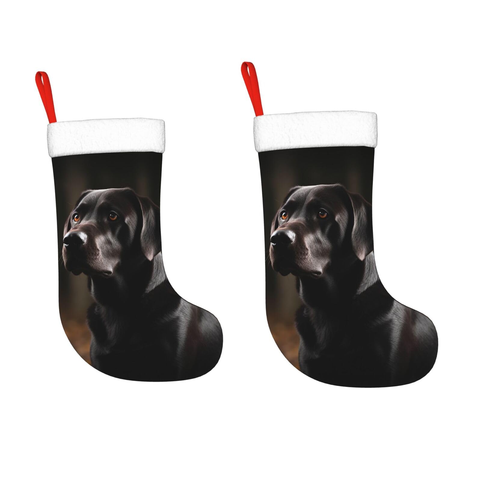 KLOPH 2 Pack 18 Inches Christmas Stockings Personalized Black Labrador Xmas Stocking Hanging Decoration Fireplace Stocking for Holiday Xmas Tree Christmas Fireplace Decor Gifts