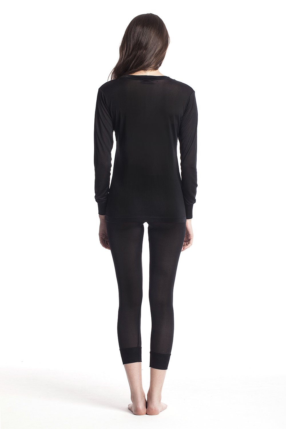 Jasmine Silk Pura Seta Maglia Termica a Maniche Lunghe, Strato Base (Nero)