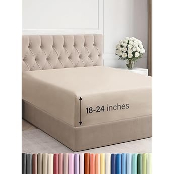 Elegant Comfort 1500 Premium Quality Fitted Sheet Ultra Soft 18-24 Inch Extra Deep Pocket - Single Fitted Sheet for High Mattress - Wrinkle Free with Smart Storage Pockets, King, Cream
