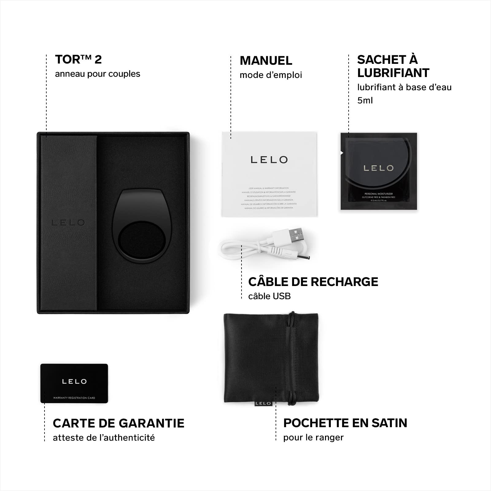 LELO TOR 2 - Anneau penien - Anneau homme, un Atout de Taille dans les Jeux Intimes, Anneau vibrant pour Couples, Black