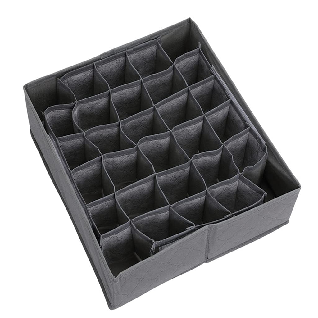 Organizador de ropa interior de sujetador de 30 rejillas, caja de almacenamiento plegable para el hogar, cajón de armario no tejido, organizador de armario para bufandas y calcetines (gris 34*32*10CM)