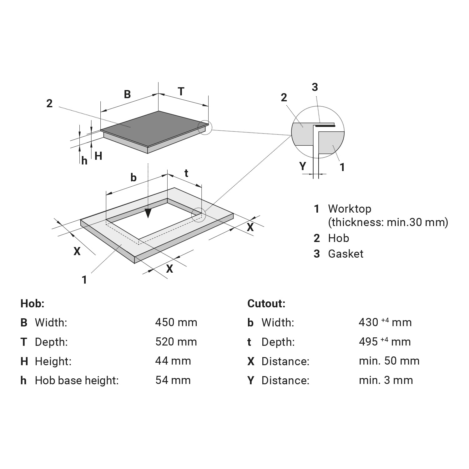 Placa induccion 45cm | 5,5 kW | 3 fuegos | 9 niveles de potencia | Control Táctil | IH84500RL