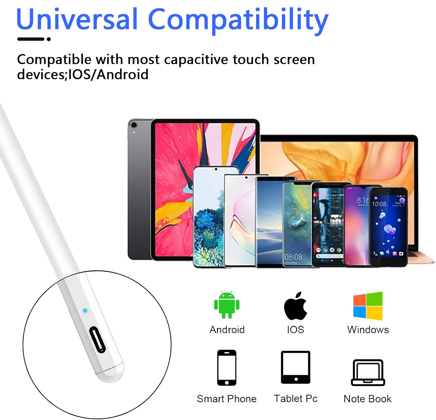 Penna Touch ad Alta Sensibilità per Tablet Compatibile Samsung Vivo Xiaomi Huawei Android iOS