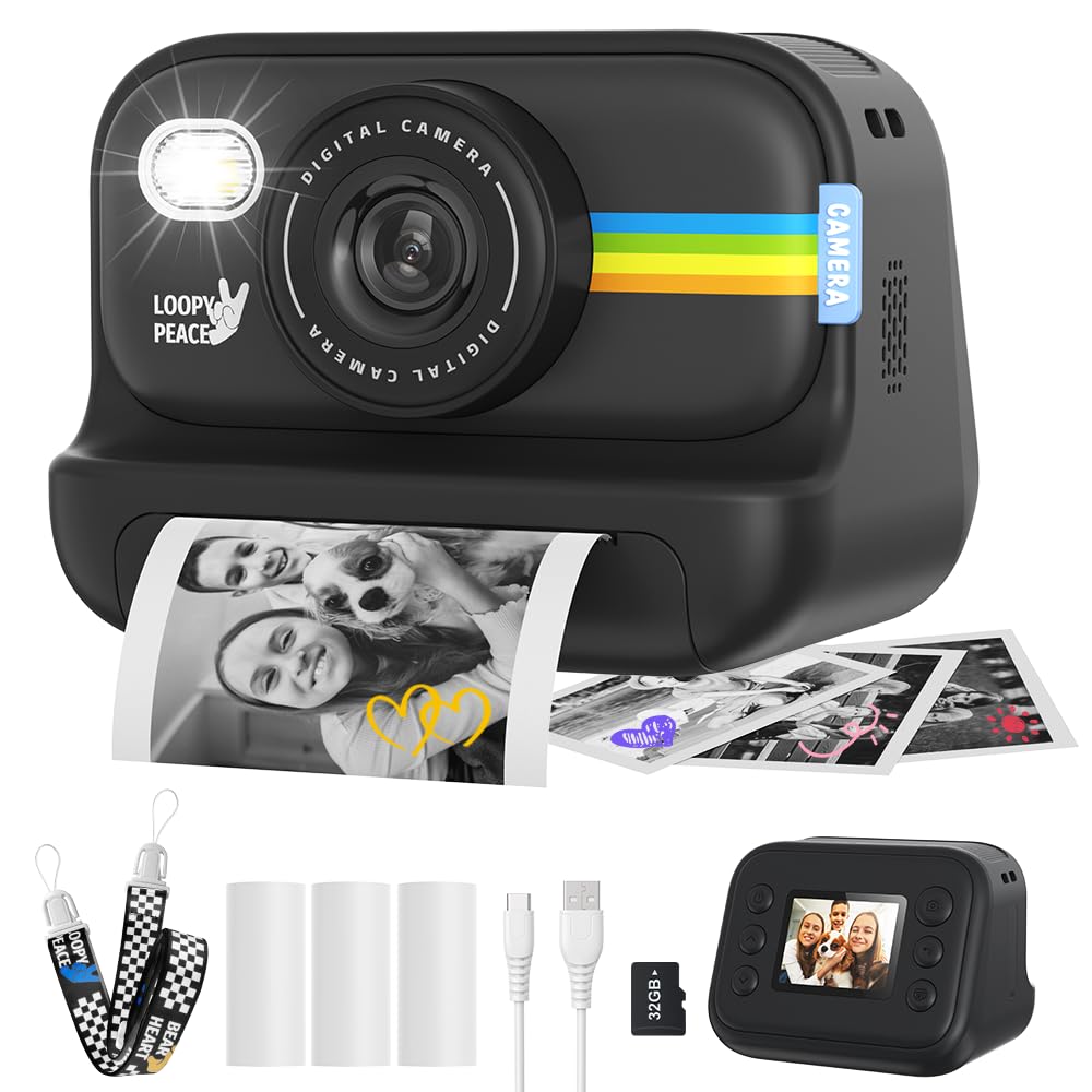 Instant Print Camera For Kids - Prints Photos, Takes 1080P Video, Includes Paper & SD Card, Gift For Ages 3-12