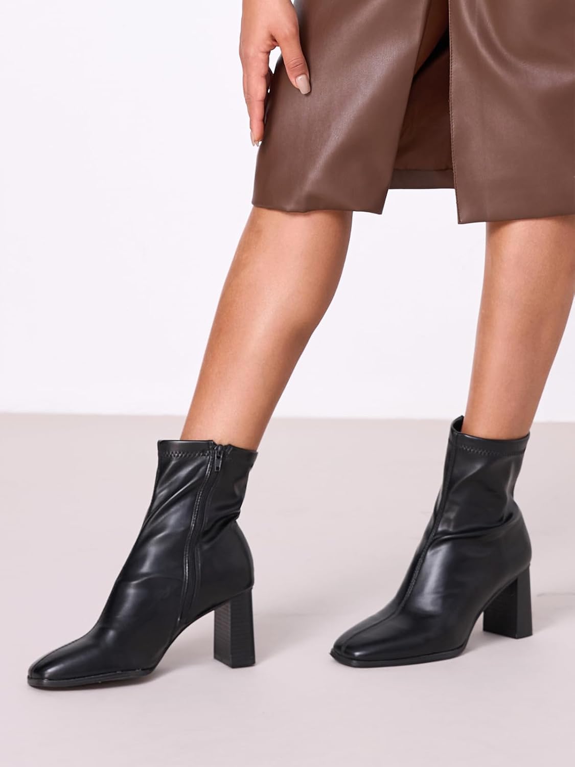 Ankle Boots for Women Chunky Block Heel Boots Square Toe Side Zipper Short Women's Booties - Image 9