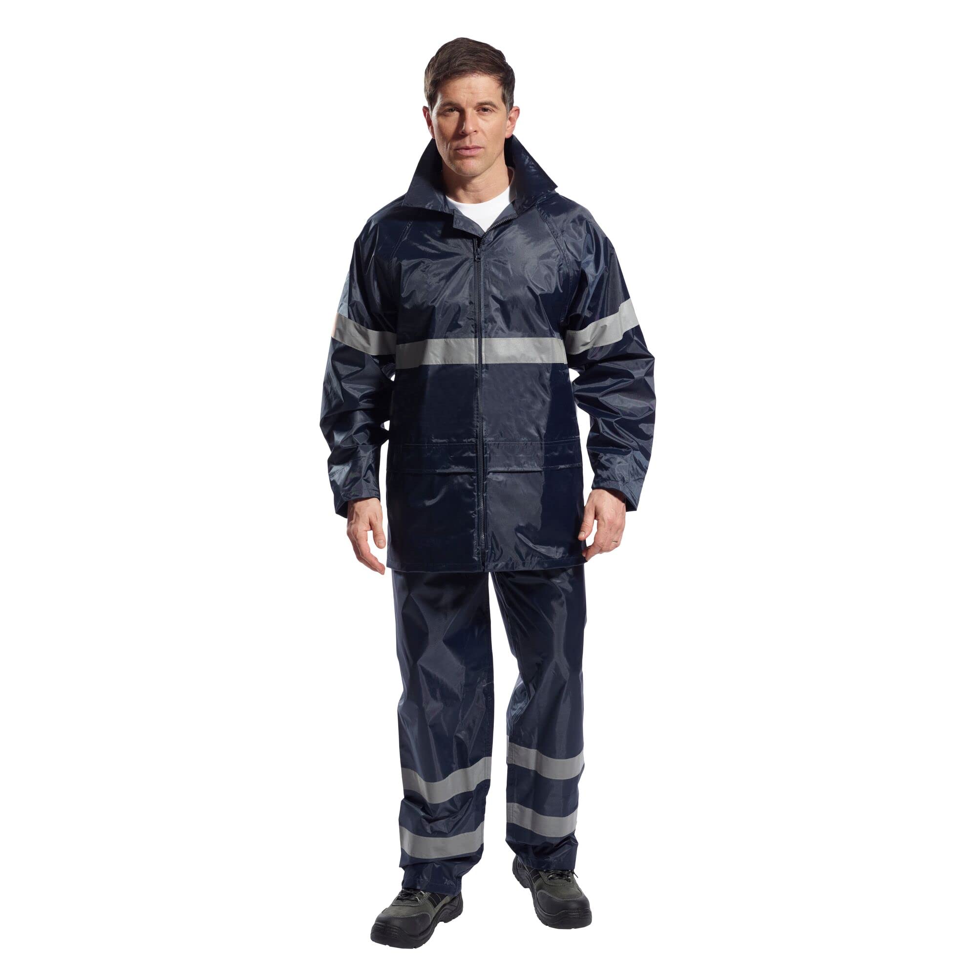 Portwest F440 Men's Hi Vis Waterproof Hooded Rain Jacket - Classic Iona Reflective Rain Coat Navy, 6X-Large