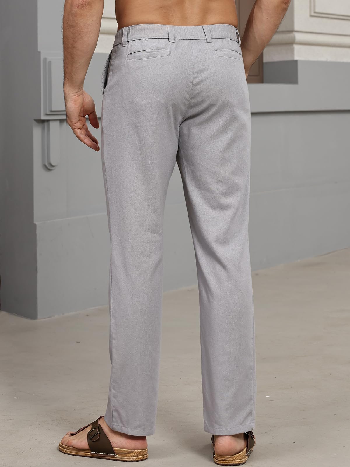 Suwangi Hombre Pantalones de Casuales Pantalones Largos Verano Ligeros Pantalon Lino Mezclar Cintura Elástica con Bolsillos