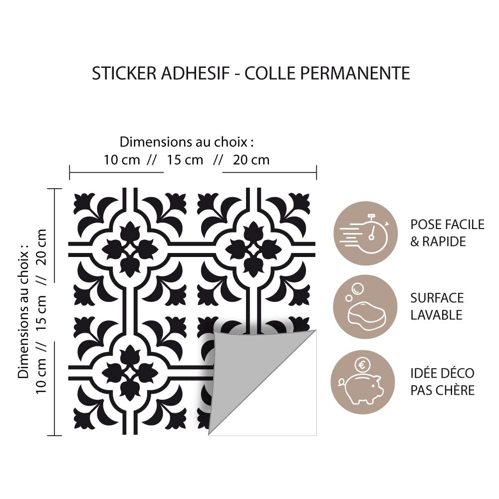 Tapis Vinyle Cuisine Carreaux De Ciment Noir Blanc Et Gris