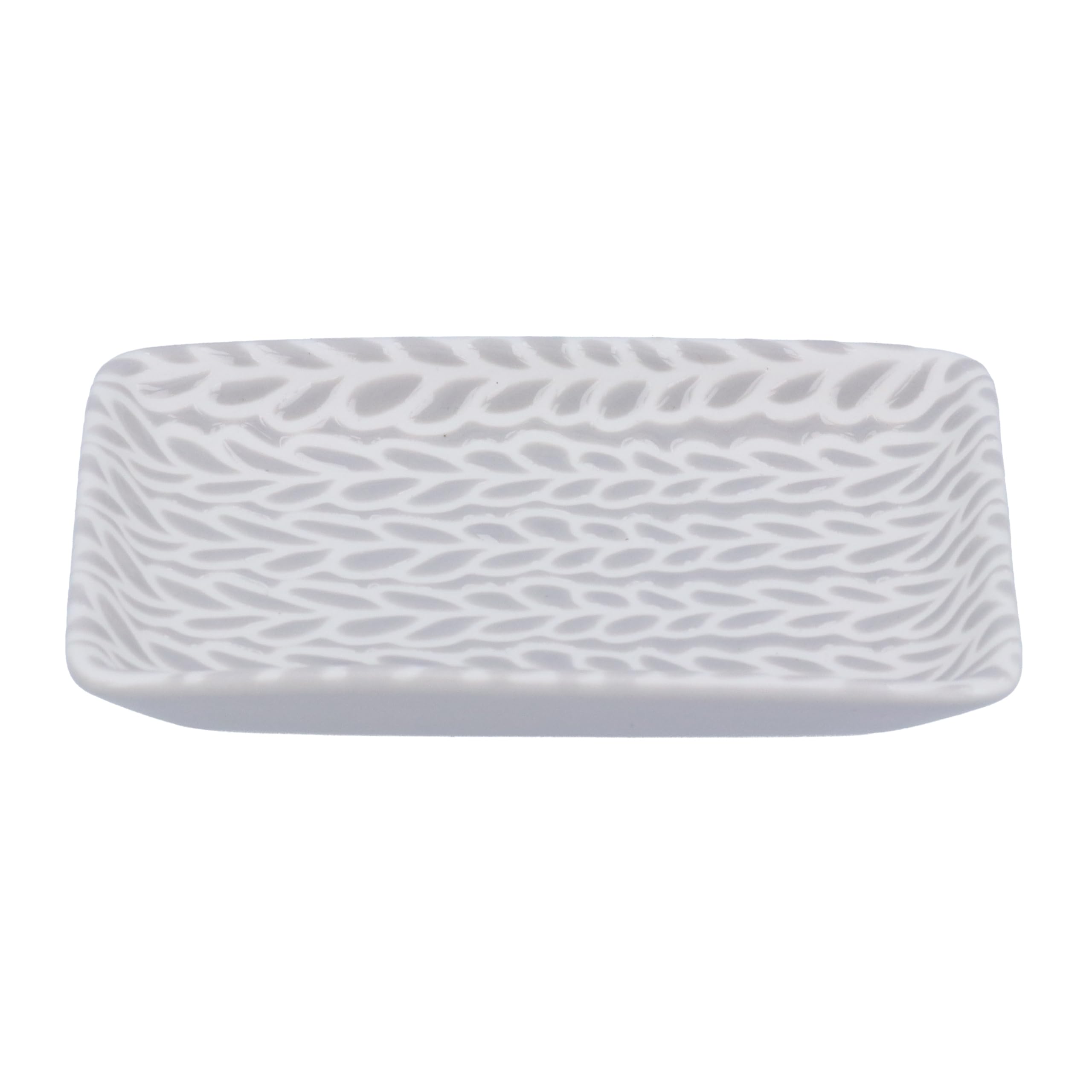 Gisela Graham Ceramic Trinket Dish, Light Grey Leaf Pattern, Small