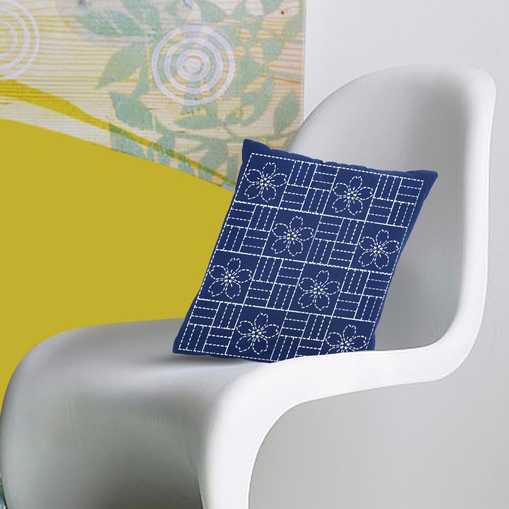 WEBEEDY DIY Sashiko Pattern Federa per cuscino Sashiko,Kit di ricamo giapponese con federa per divano familiare per principianti, descrizione regalo, 40 x 40 cm