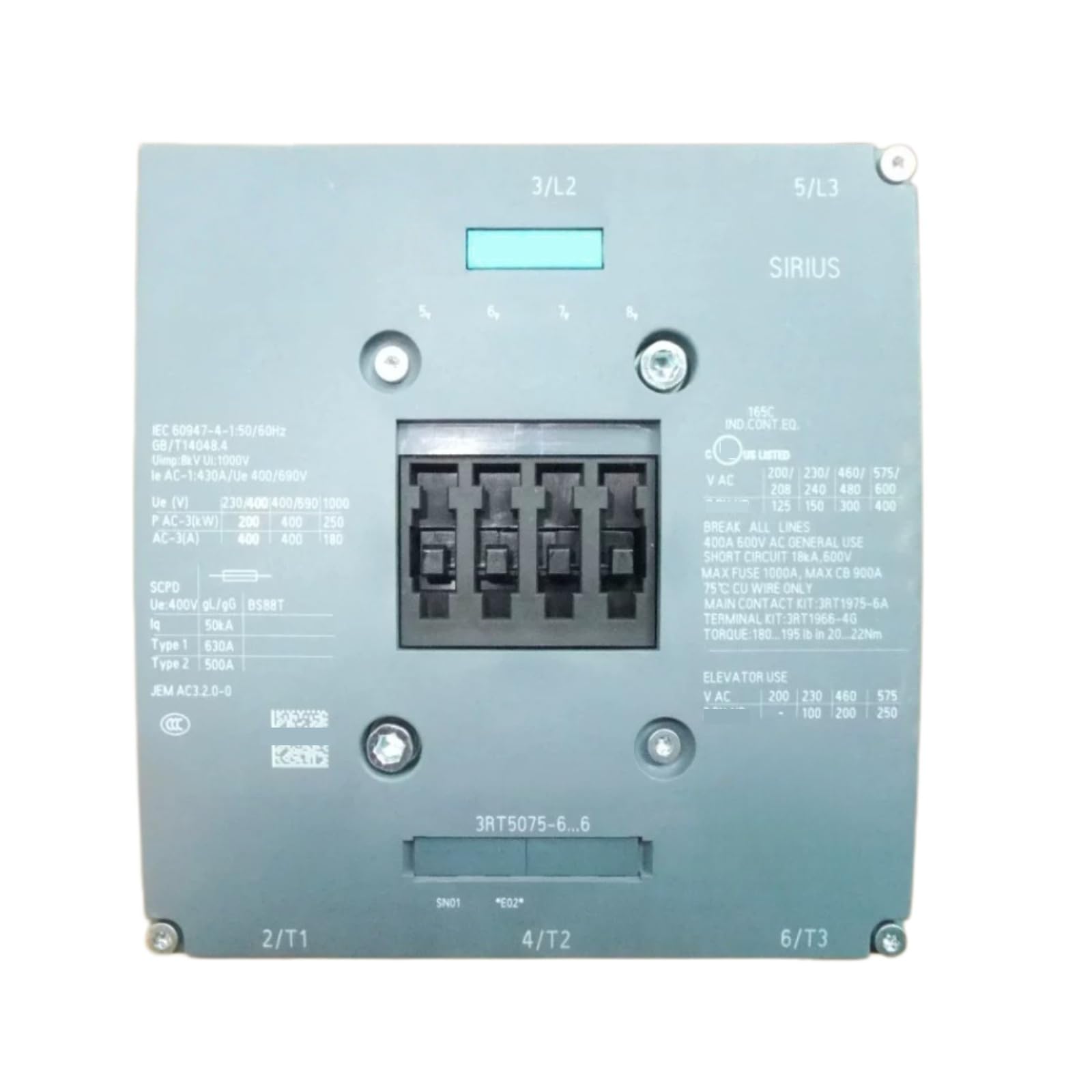 JHSLJCQS Contactors 3RT5075-6AP36 3RT50756AP36, 400A 220V DIN Rail Mount Contactor