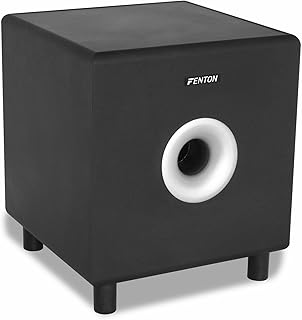 Fenton SHFS10B 10' Active Subwoofer Speaker - 200W Black Powered Home Theatre Sub - HiFi Bass-Enhanced System for Music & Movie Audio, Adjustable Frequency Response, Stylish Wooden Cabinet