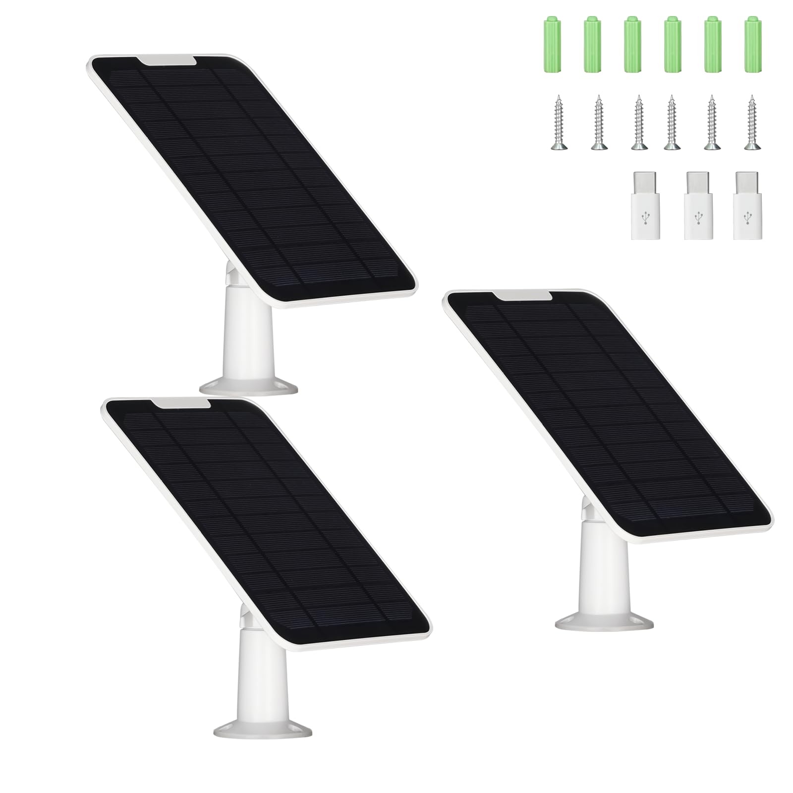 Pannello solare da 5 V 6 W per telecamera di sicurezza, compatibile con Eufycam 2C/2C Pro/2/2 Pro/E20/E40/E, alimentazione continua con porta micro USB, adattatore USB-C e cavo di ricarica da 3 m