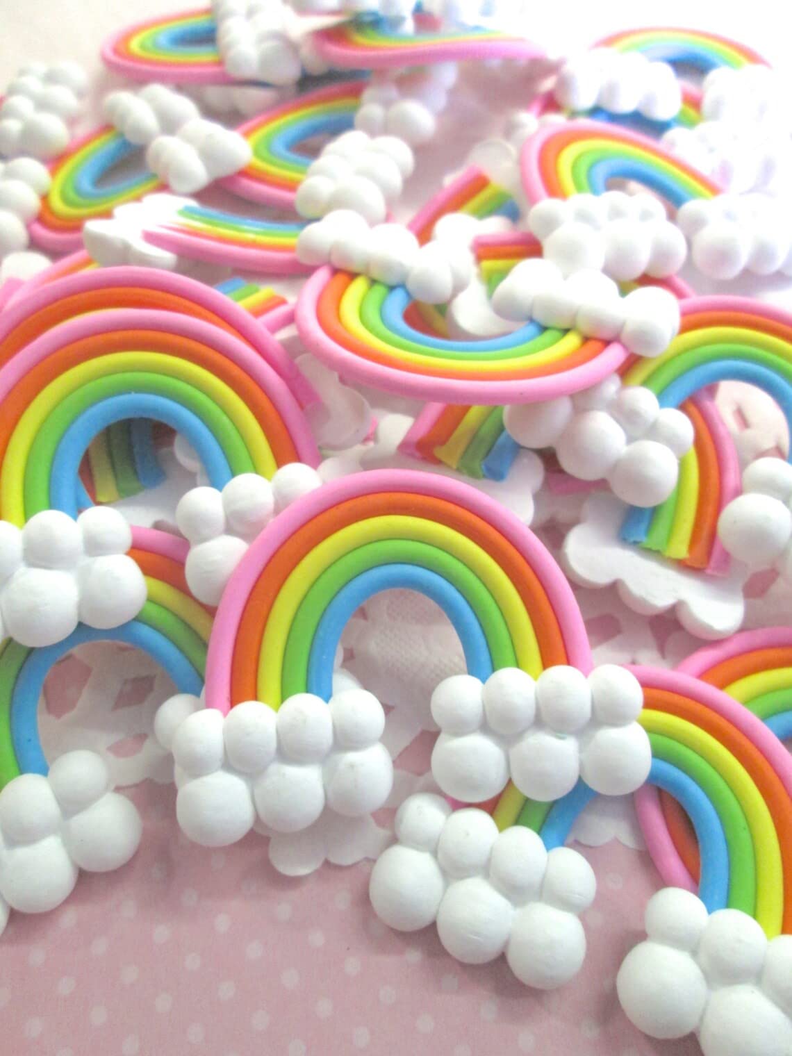 Large Polymer Clay Rainbow Cabochons, Cute Decoden Cabs jocad (2 Pieces)