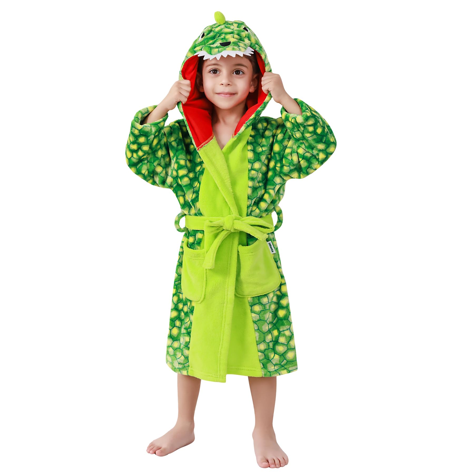 LOLANTA Albornoz Niños con Capucha de Dinosaurio, Bata Suave de Felpa con Bolsillos, Ropa de Dormir para Niños de 2 a 8 Años