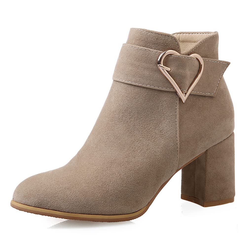 Dernolsea Ladies Ankle Boots - Faux Suede Chunky Block Heeled Ankle Boots for Women | Zip Closure & Buckle Decor
