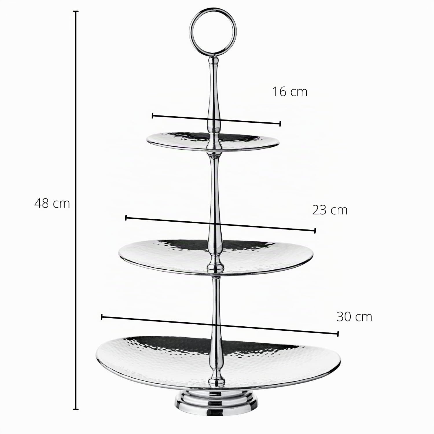 EDZARD Présentoir à gâteaux Ovale Gulf à 3 étages en Acier Inoxydable martelé Poli Brillant Hauteur 49 cm