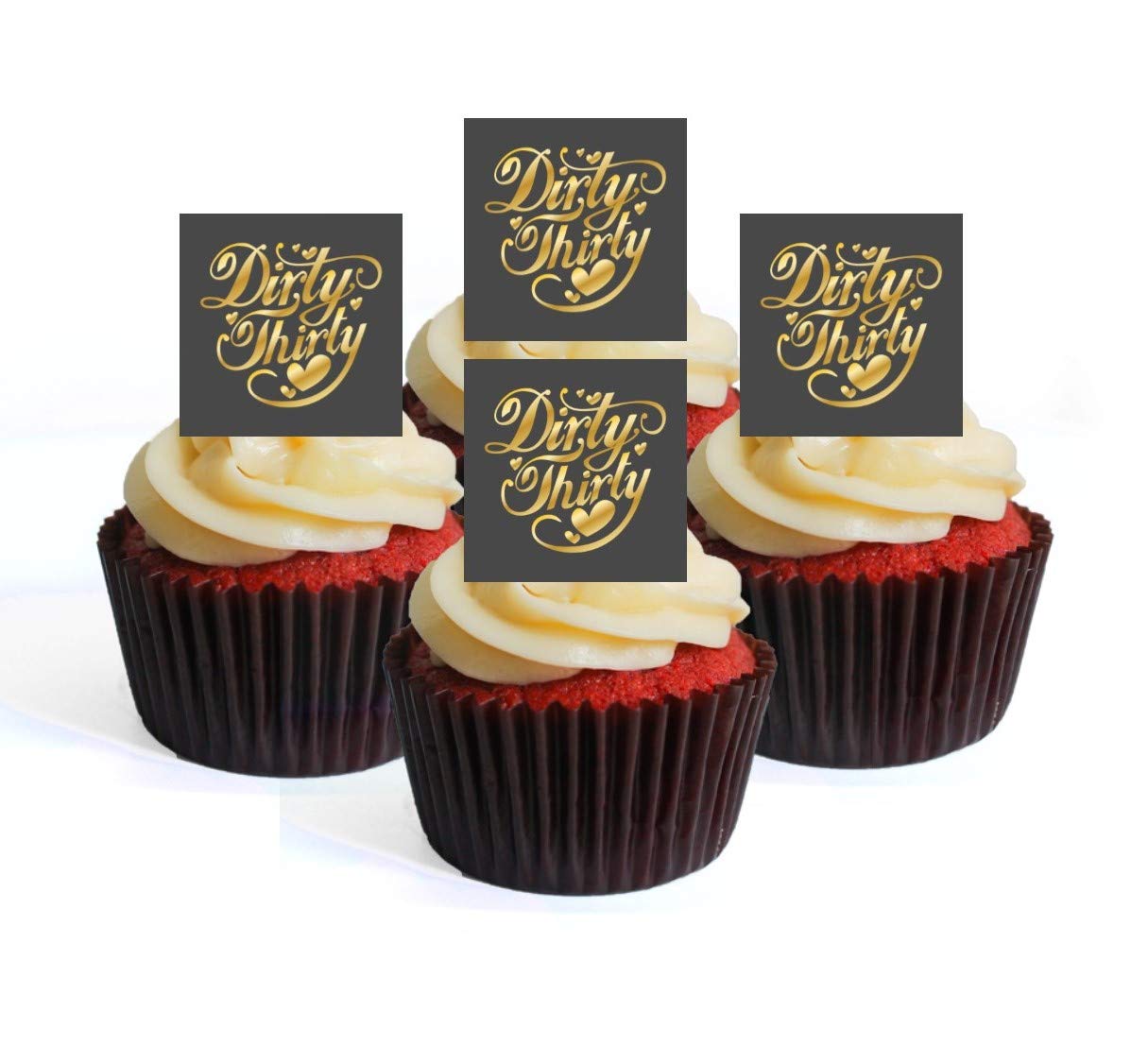 30th Birthday Dirty 30 Edible Cupcake Toppers - Wafer Cake Disc Decorations (Pack of 24)