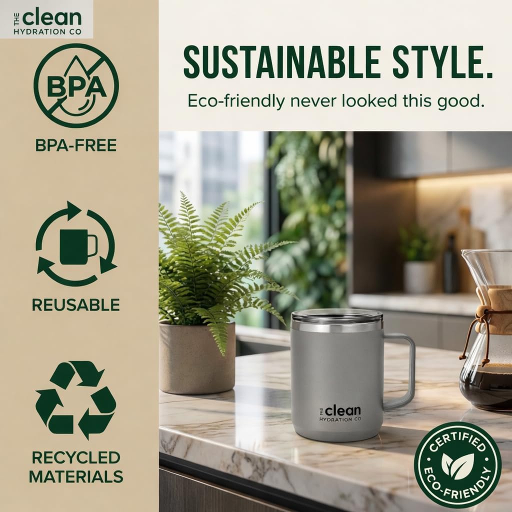 Coffee Mug Travel Mug Insulated 12 Oz | Ceramic Lined Travel Cup with Lid | Reusable Office Mug Double Wall Vacuum Eco-Friendly BPA-Free (Gray) - Image 5