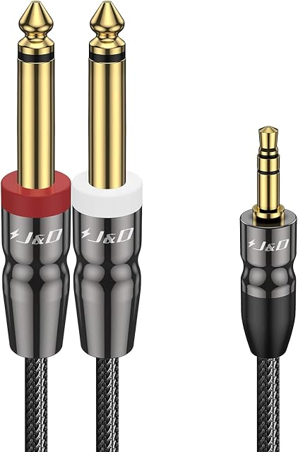 J&D 3.5mm to Dual 1/4 inch Stereo Splitter Y Cable, 3.5mm 1/8 inch TRS Stereo Male to Dual 1/4 inch 6.35mm Mono Male Y-Splitter Cable for Amplifiers/Mixer Audio Recorder, 0.45 Meter