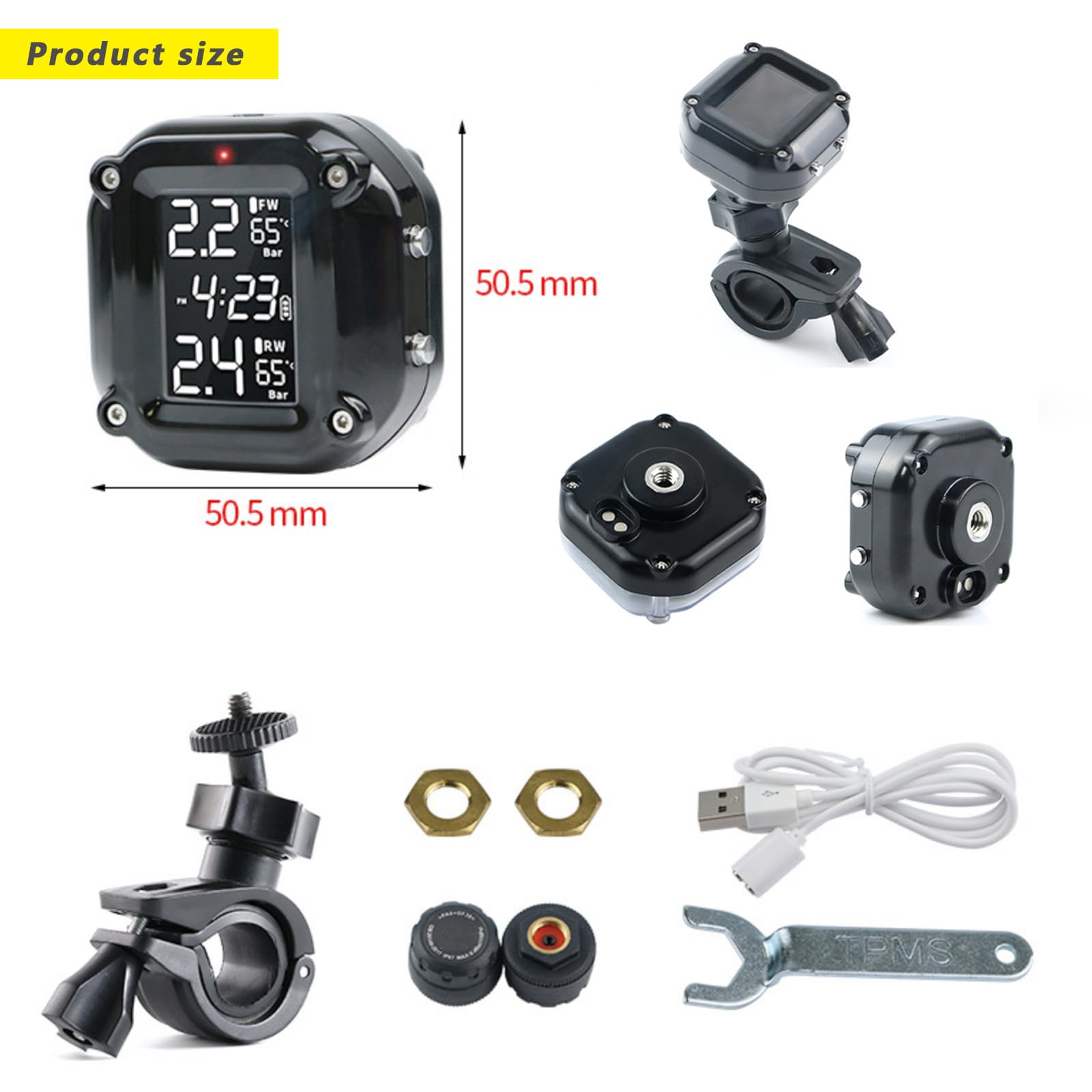 Monitor ciśnienia w oponach motocyklowych do Moto Guzzi V85 TT Travel/Adventure/Guard, wodoodporny, dwa koła Tpms do motocykla z 2 czujnikami zewnętrznymi TPMS do ładowania