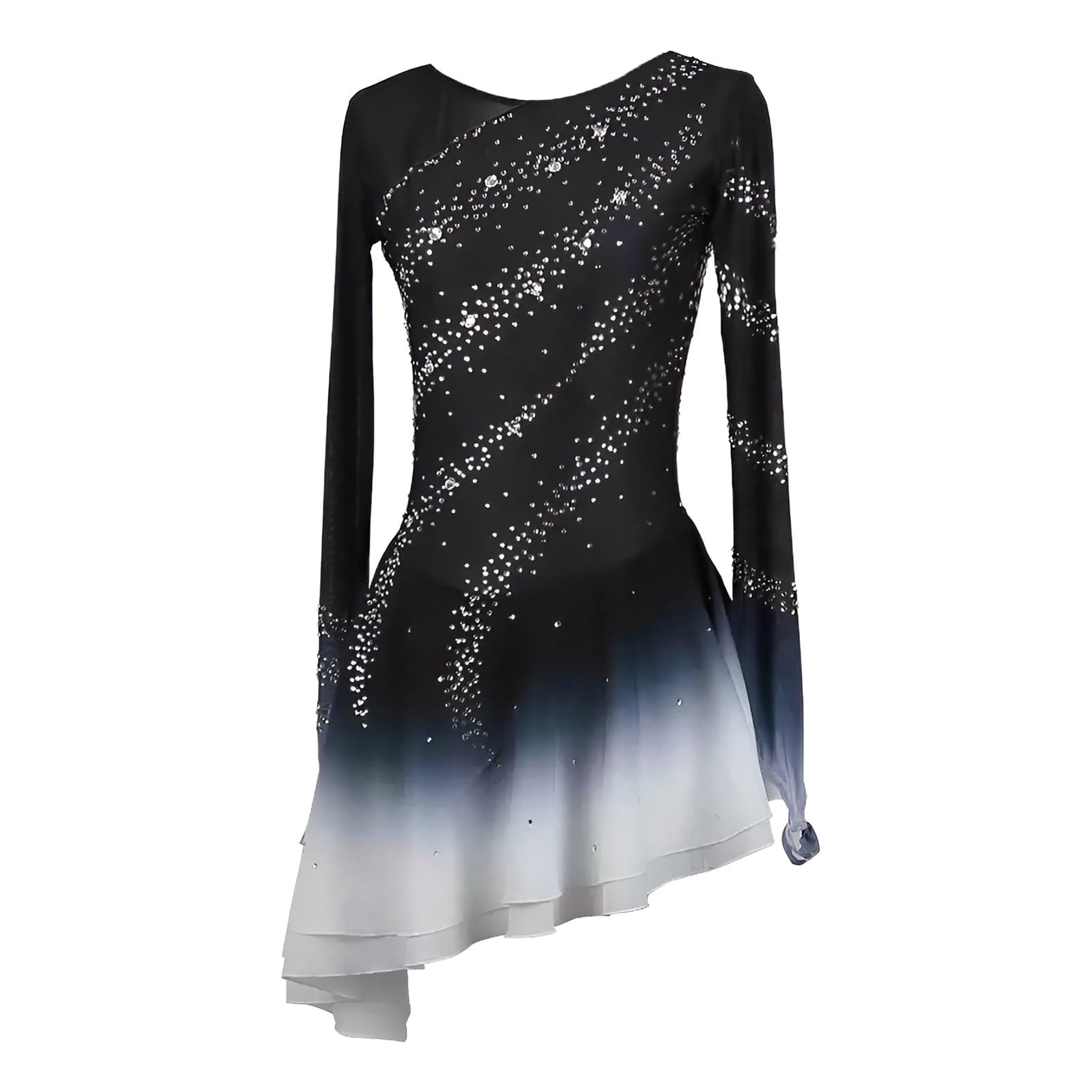 Vestido De Patinaje Artístico For Niñas, Cuello Redondo Y Dobladillo Irregular For Mujer, Ropa De Competición For Danza Sobre Hielo.