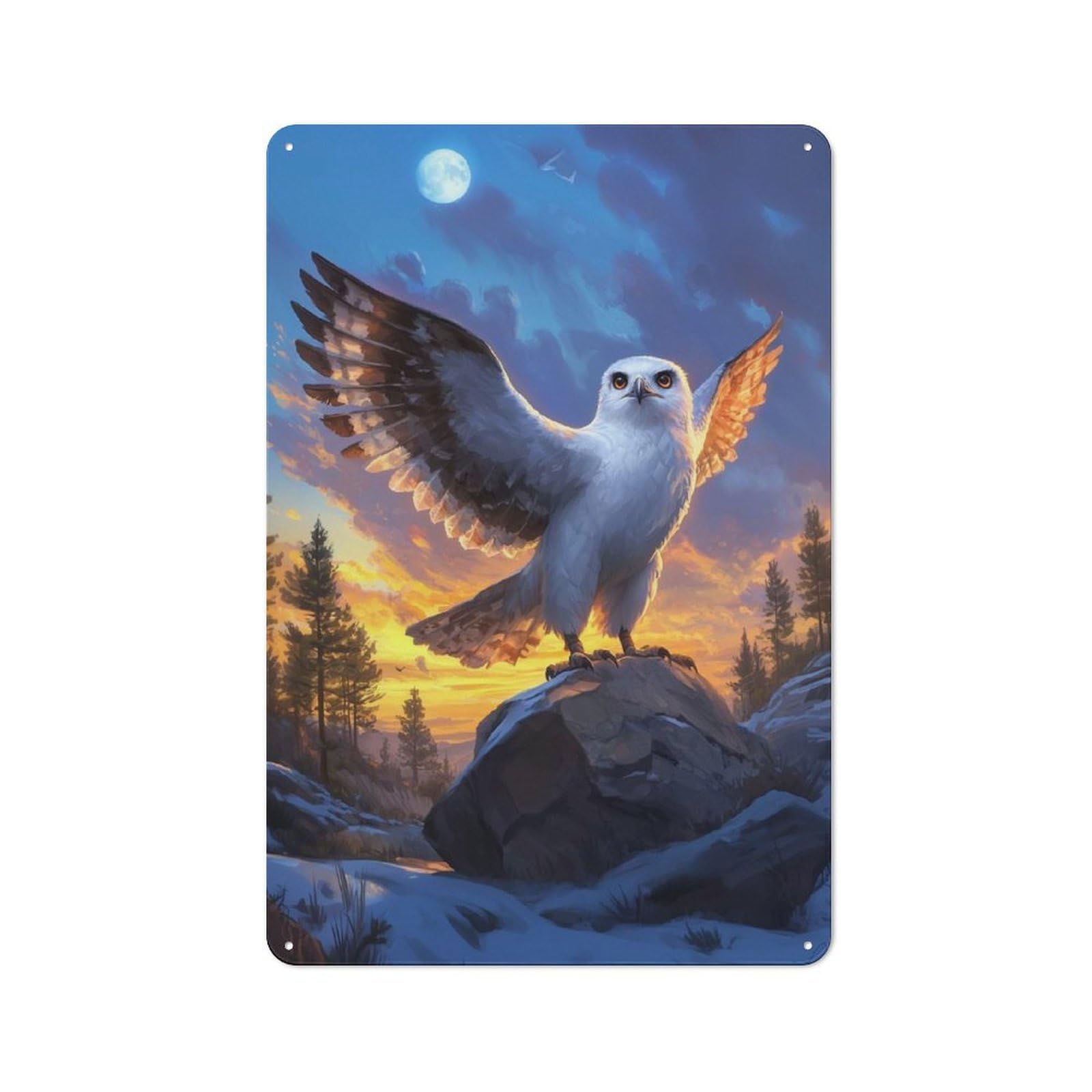Junmoney Snowy Owl At Sunset Vintage Tin Sign 30X20cm With For Kitchen Or Home Bar, For Metal Sign Collectors, For Kitchen And Home Bar Decor