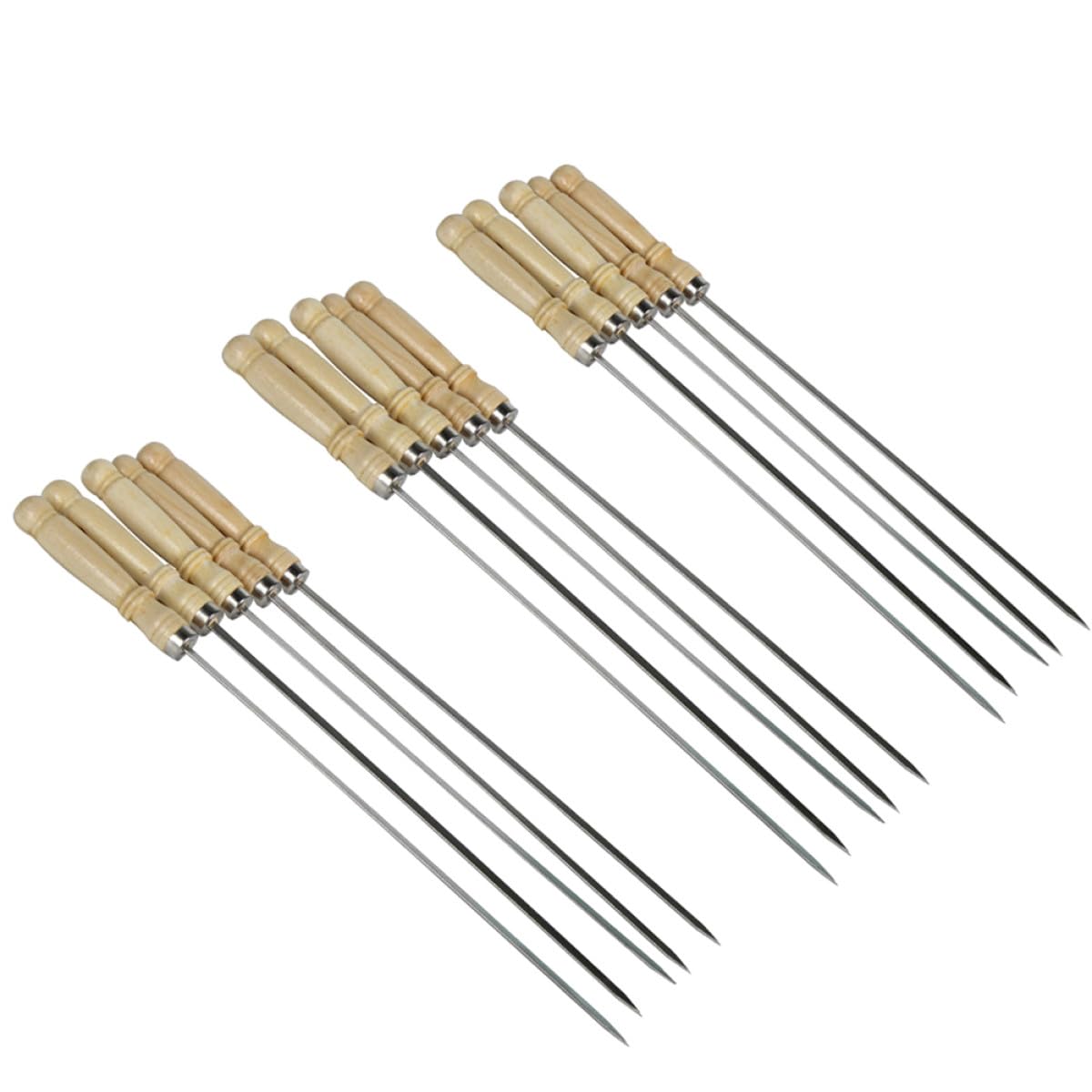 Brochettes en acier inoxydable 45 cm plates avec manche en bois pour barbecue (Lot de 25)