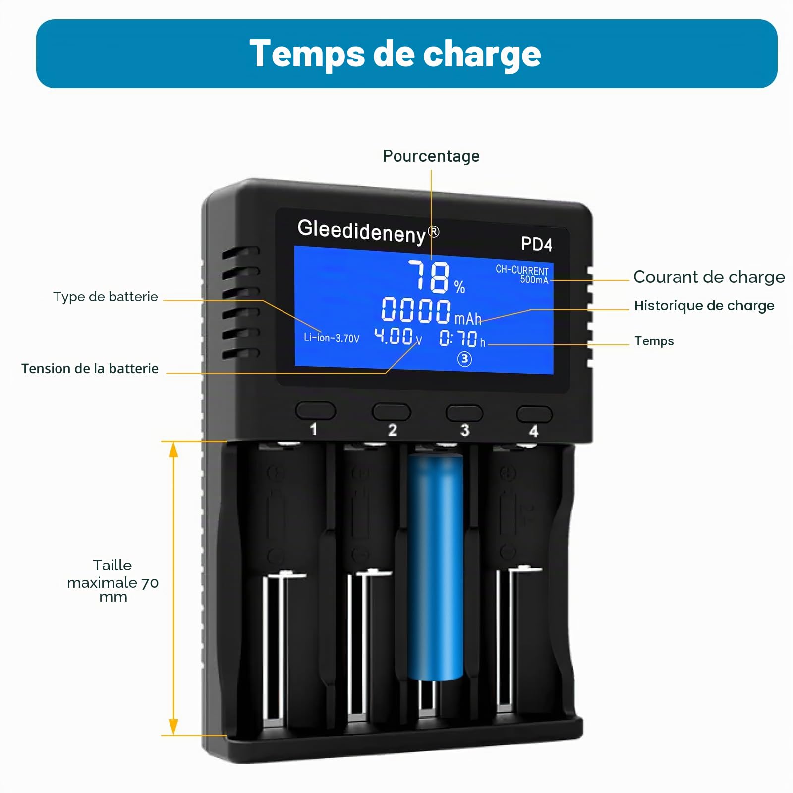Chargeur de batterie 18650, chargeur universel avec écran LCD pour piles rechargeables 3,7 V 3,8 V 3,2 V 26650 20700 18650 18350 17670 17500 16340(RCR123) 14500 1,2 V AA AAA SC C
